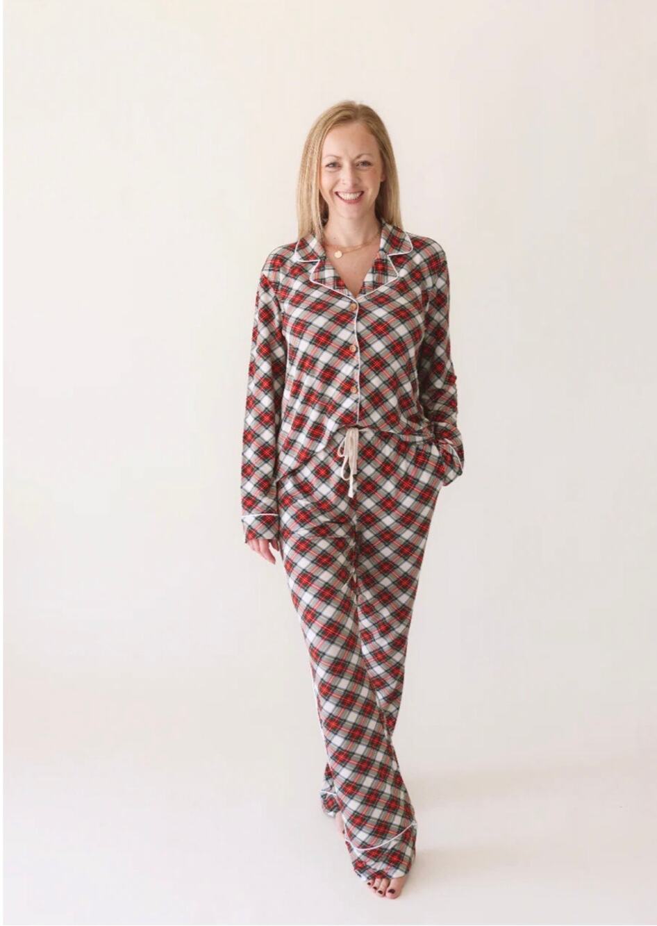 Posh Peanut Marqui Classic Red Tartan Luxe Bamboo Pajama Set Women's Size L NEW